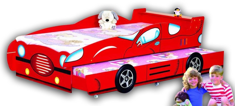 Детская кровать - Гоночная машина  Racing Car 351, кровать для двойни из мдф, для двоих детей, кровать машина, кровать-машина, купить кровать машину, заказать с доставкой, интернет-магазин детской мебели